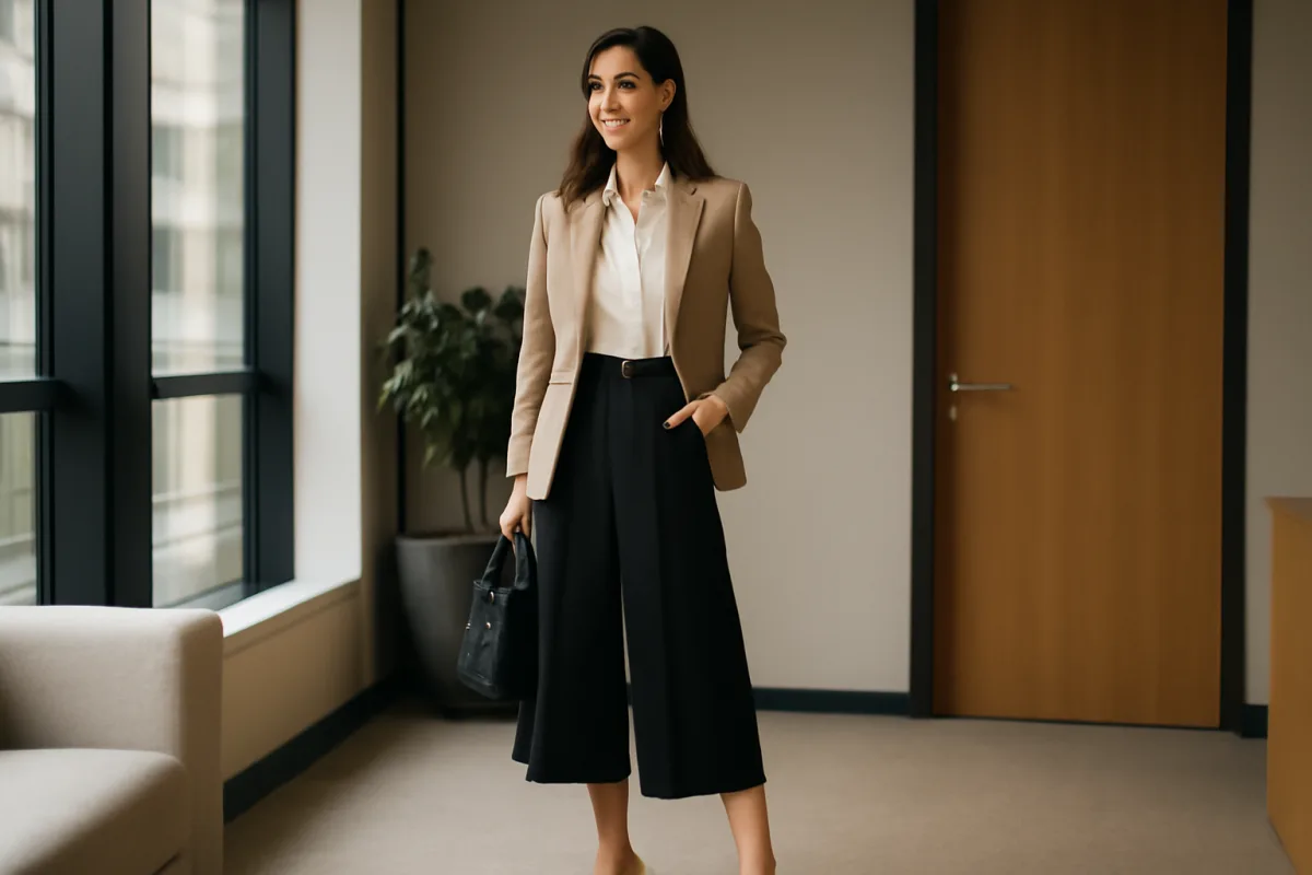 Outfit da ufficio con pantaloni culotte: il dettaglio che aggiunge eleganza senza sforzo